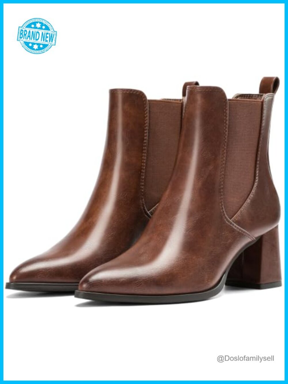 Wide Width Women's Chelsea Ankle Boots Chunky Pointed Toe Faux Leather Slip-On